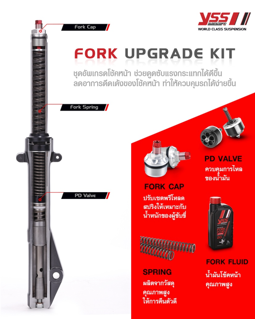 ชุดอัพเกรดโช้คหน้า YSS Fork Upgrade Kit Yamaha Grand Filano125'14-24
