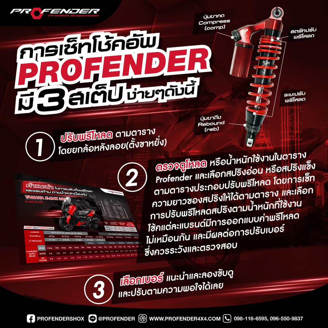 โช้ค PROFENDER X-Series GIORNO+ สีดำ