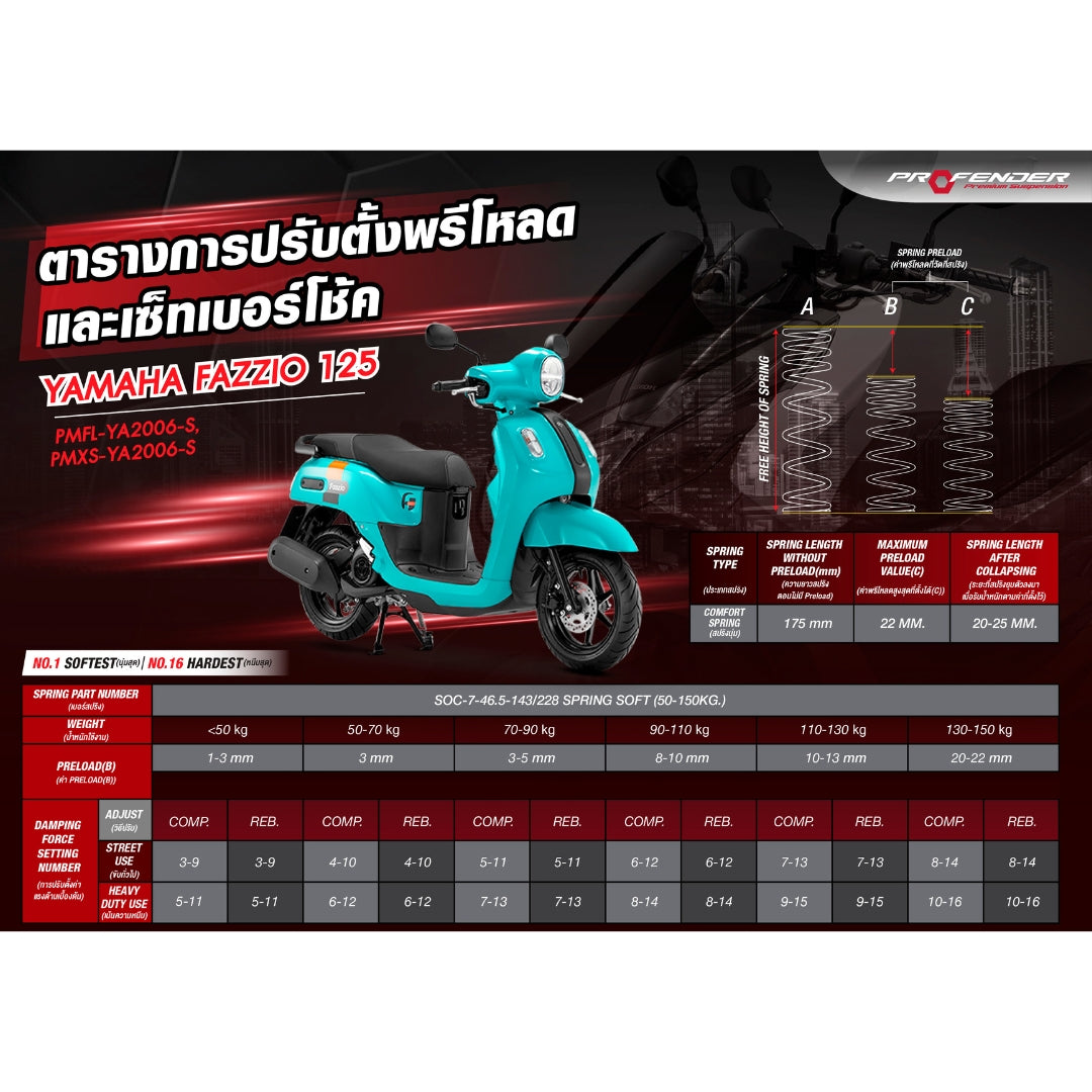 โช้ค PROFENDER FLASH Series FAZZIO125 /Grand filano 23 สีดำ