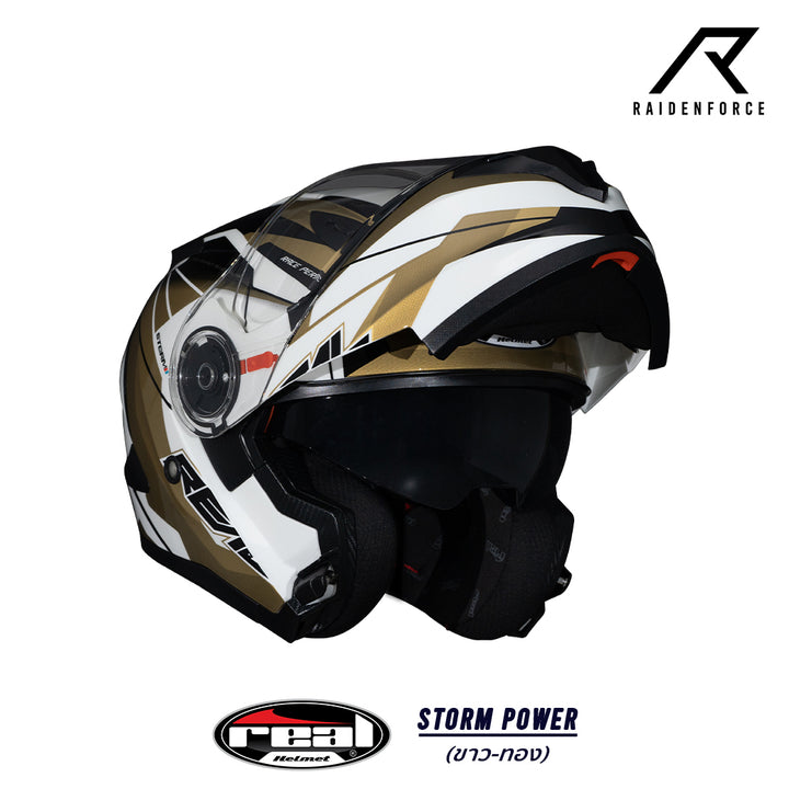 หมวกกันน็อค REAL Helmet STORM Power ขาวทอง