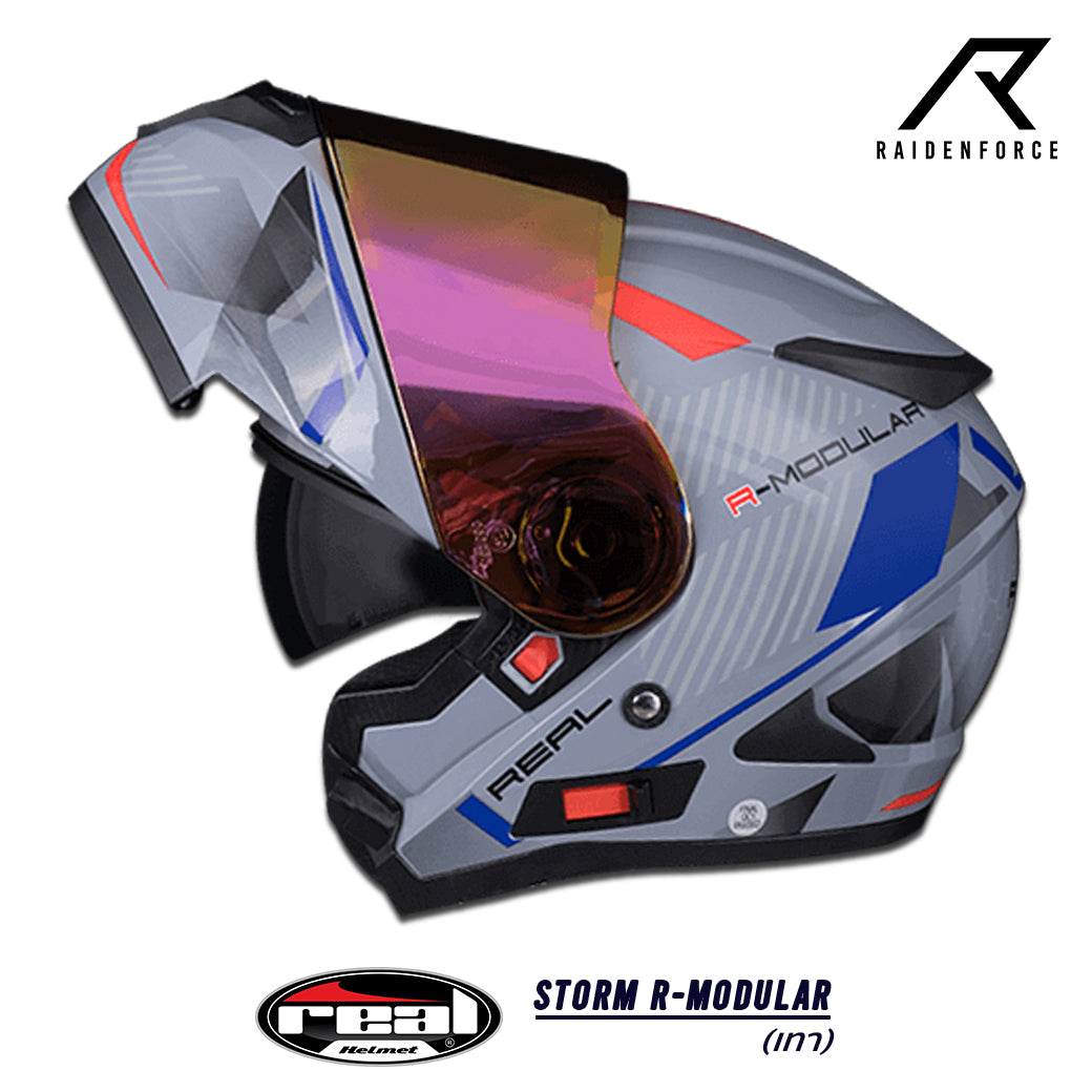 หมวกกันน็อค REAL Helmet STORM R-MODULAR เทา แดง