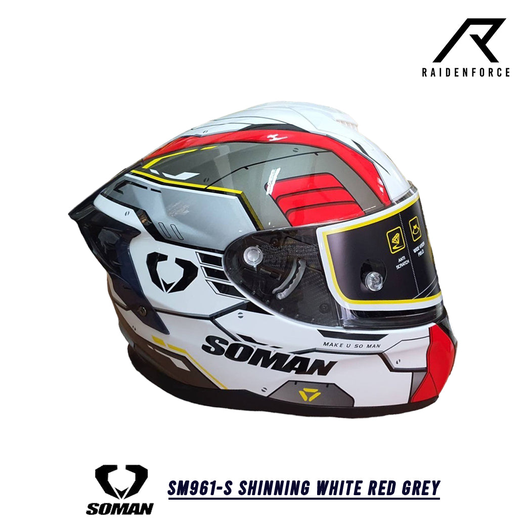 หมวกกันน็อค SOMAN - SM961-s Shinning white red grey