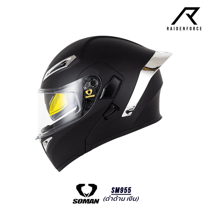 หมวกกันน็อค SOMAN - SM955 สีดำด้าน เงิน