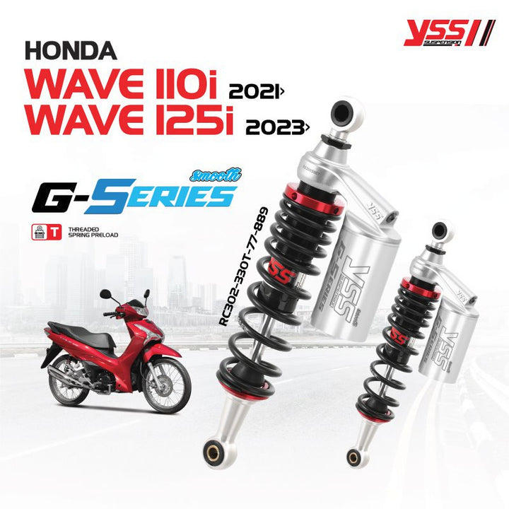 โช้ค YSS G-Series Honda Wave110i'21/Wave125i'23  สี ดำ/เงิน Rc302-330T-77-889