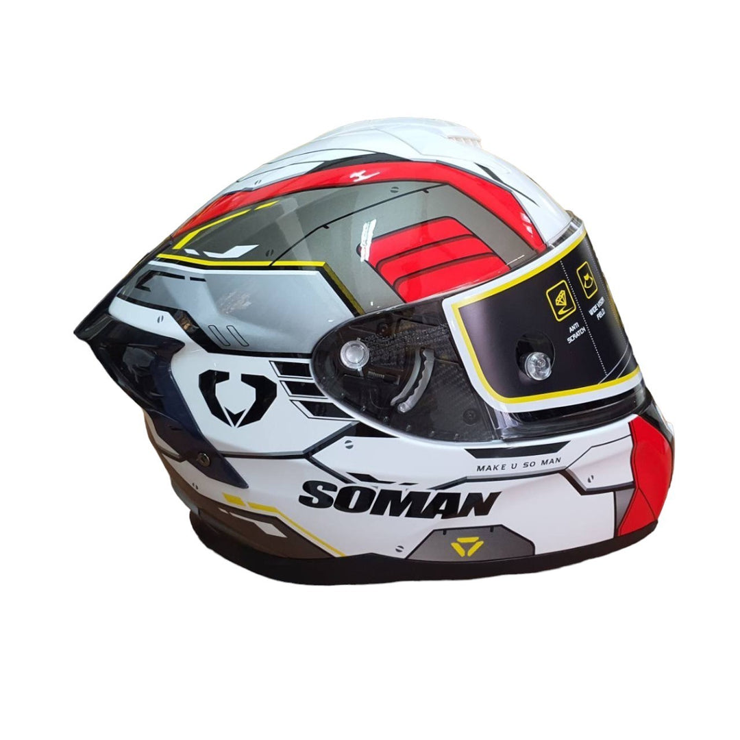 หมวกกันน็อค SOMAN - SM961-s Shinning white red grey